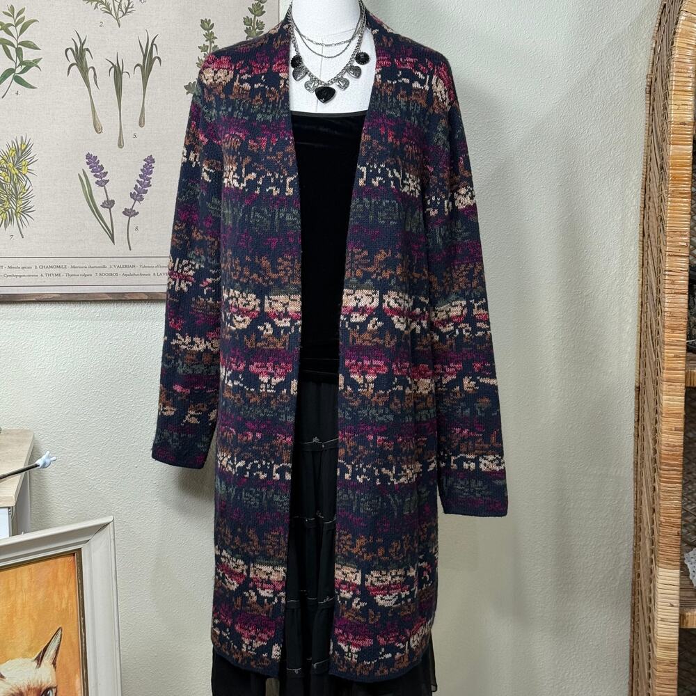 Y2k Fair Isle Long Open Cardigan Sweater Whimsigoth Fairy Grunge Cottagecore L
